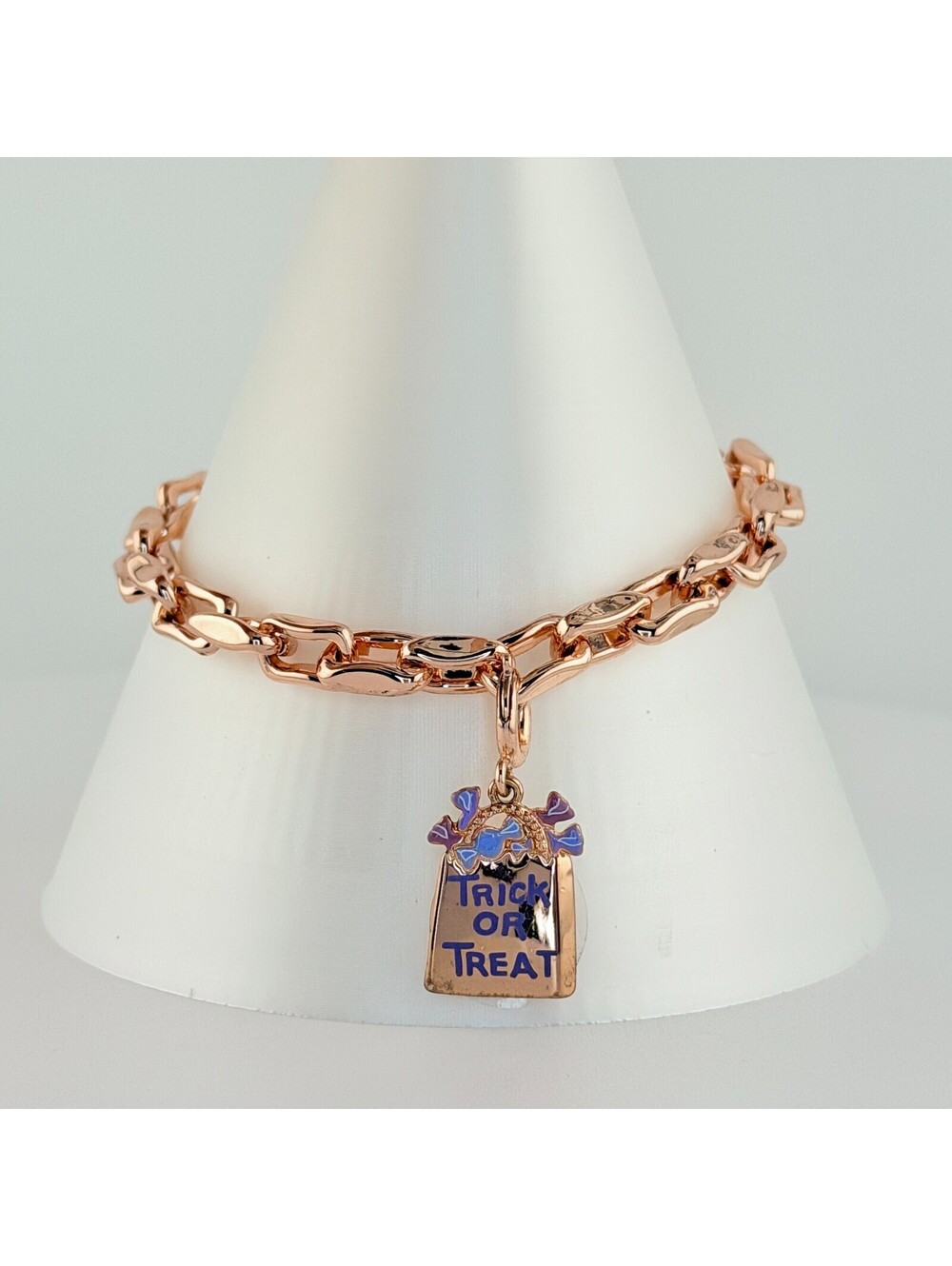 Bomb Party Bracelet - Halloween Trick Or Treat Bag Charm on Rose Gold Pulley